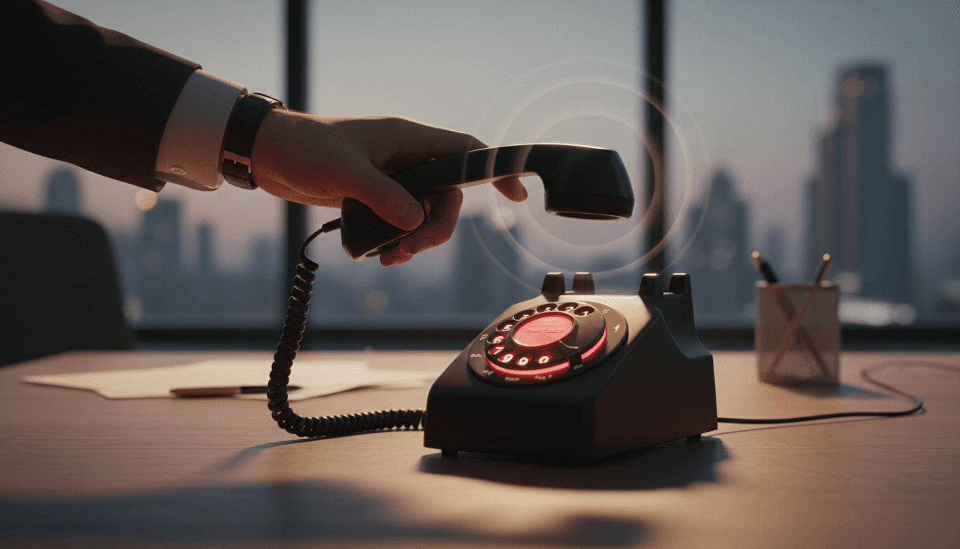 Human hand picking up a ringing desk phone